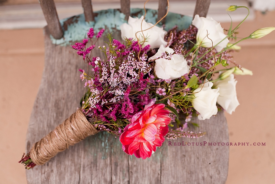 wildflower wedding bouquet with twine stem wrap