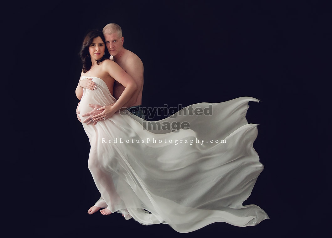 artistic maternity photo fabric blowing