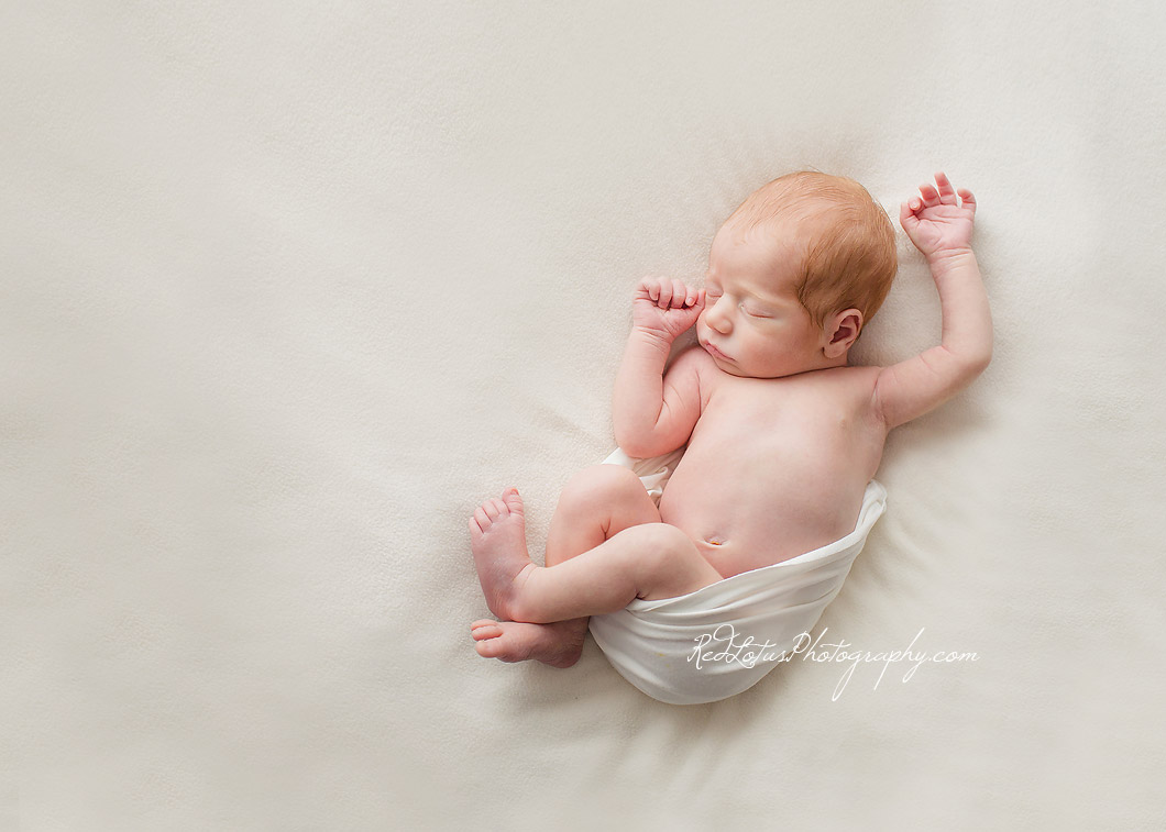 sleeping baby on a neutral white background natural newborn pose