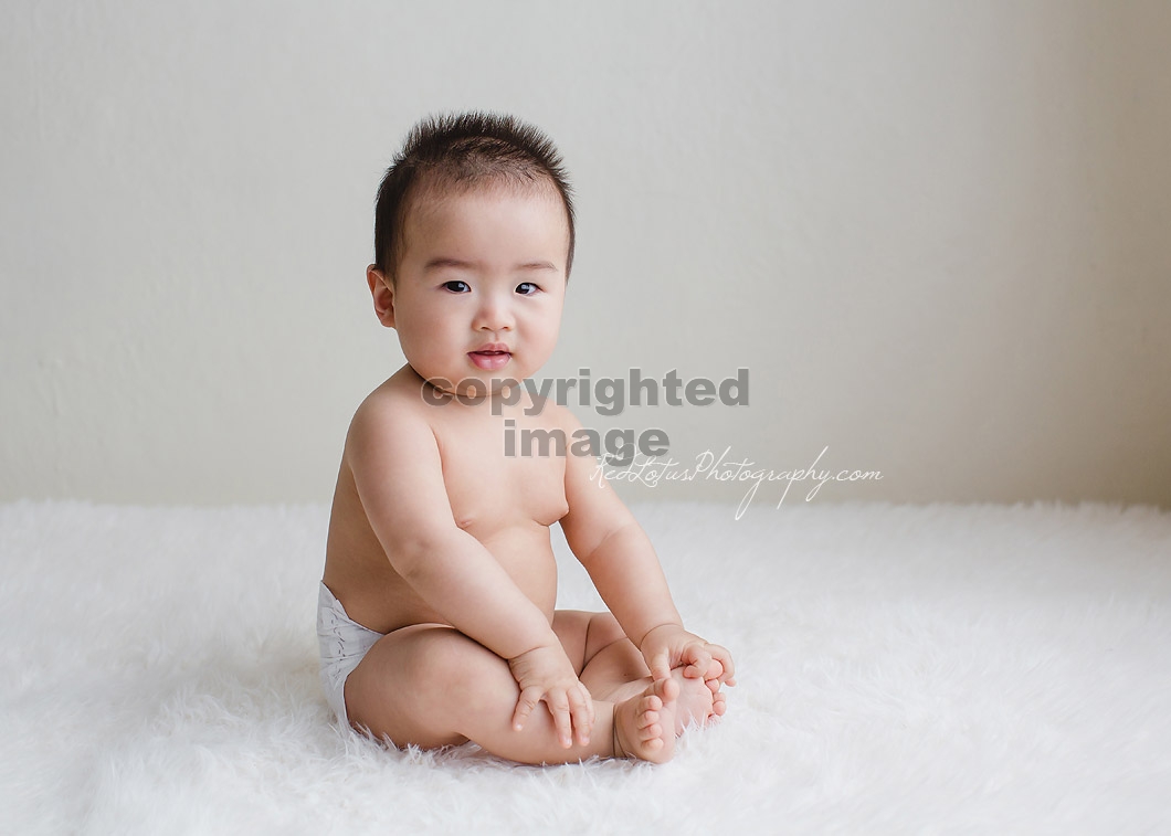 8-month old baby pictures on a neutral classic backdrop